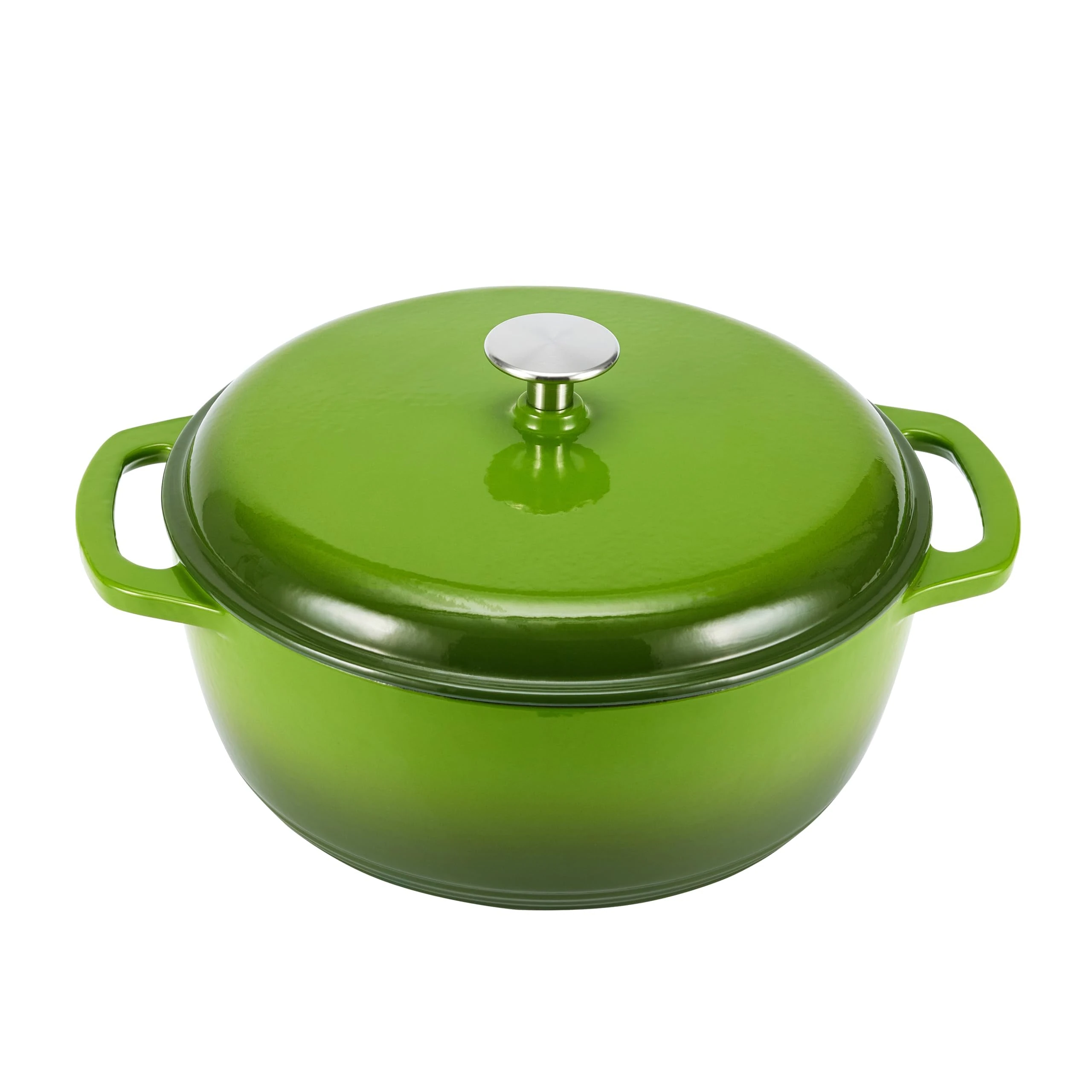 Amazon Basics Enameled Cast Iron Round Dutch Oven with Lid and Dual Handles, Heavy-Duty & Large, 6.9 L, Green