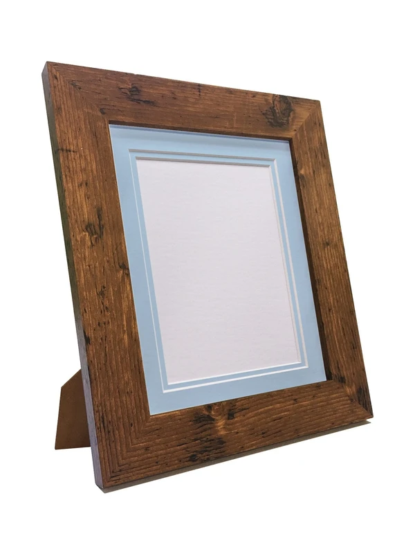 Metro Vintage Wood Photo Picture Poster Frame with Double Blue Mount A2 for Image Size A3