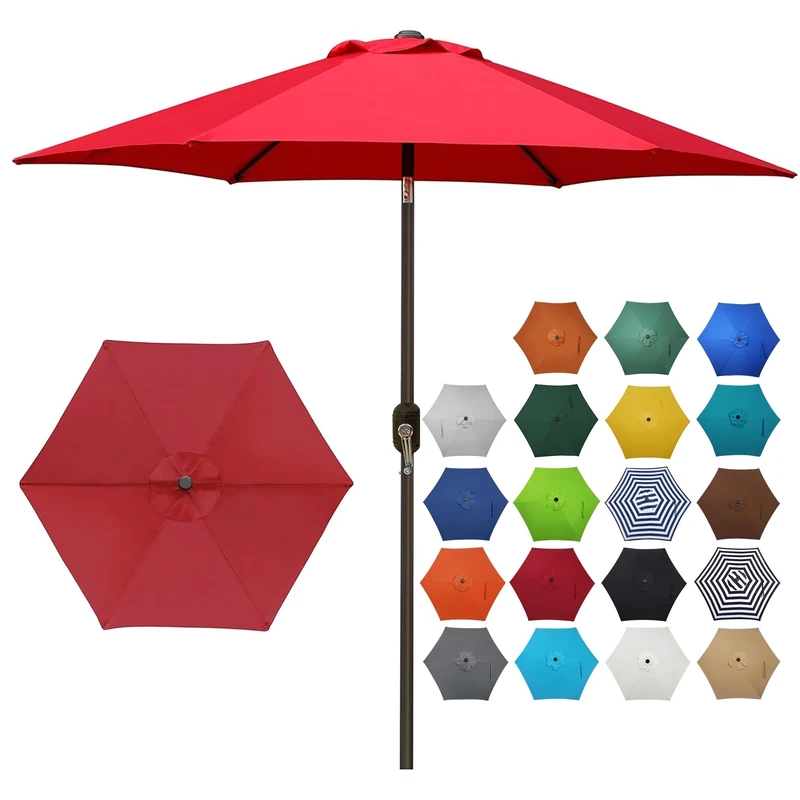 Blissun 7.5 ft Patio Umbrella, Yard Umbrella Push Button Tilt Crank (Red)