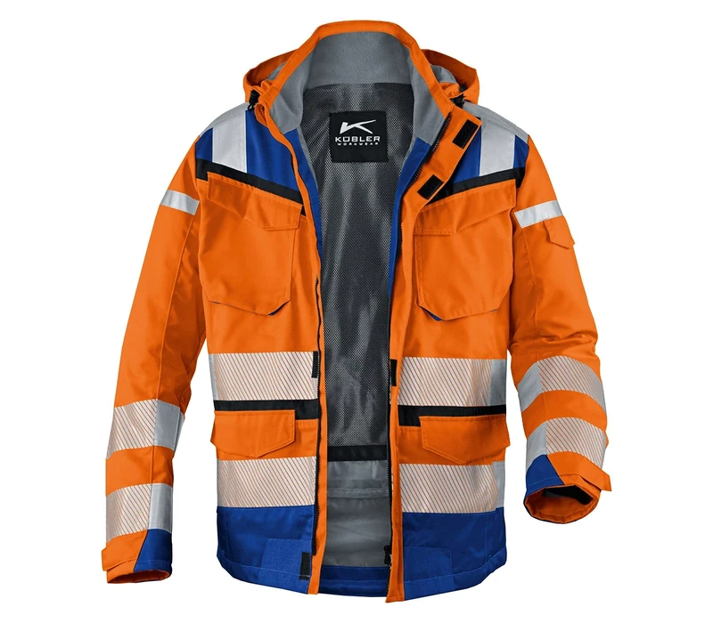 Kubler 13078332-3746-L "Reflectiq" PPE 2 High-Vis Weather Jacket, Orange and Cornflower Blue, Large