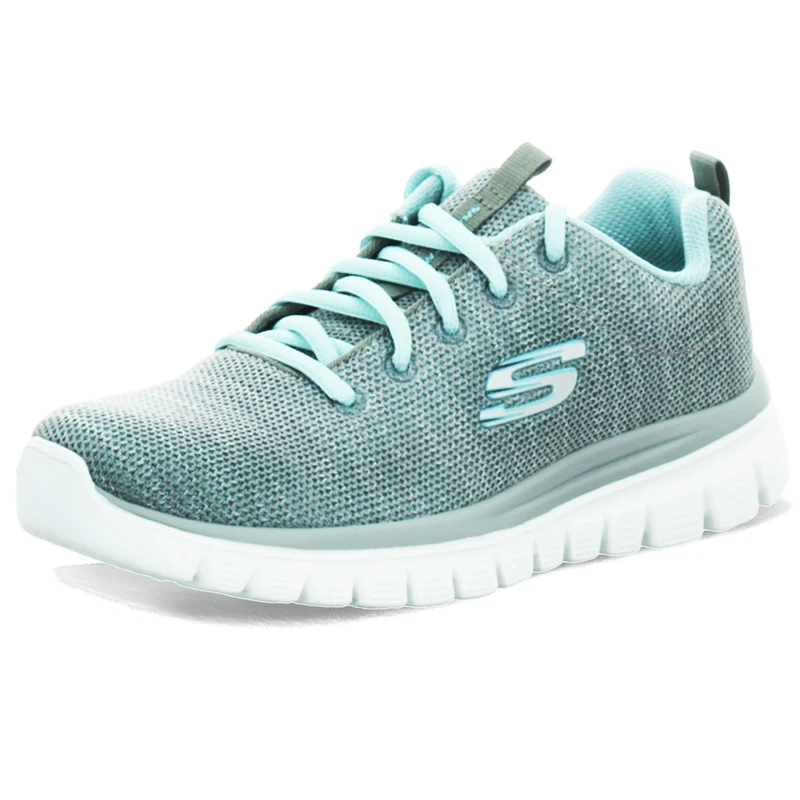 Skechers Women's Graceful Twisted Fortune Sneaker, Gray & Mint Mesh/Trim, 5 UK - Image 1
