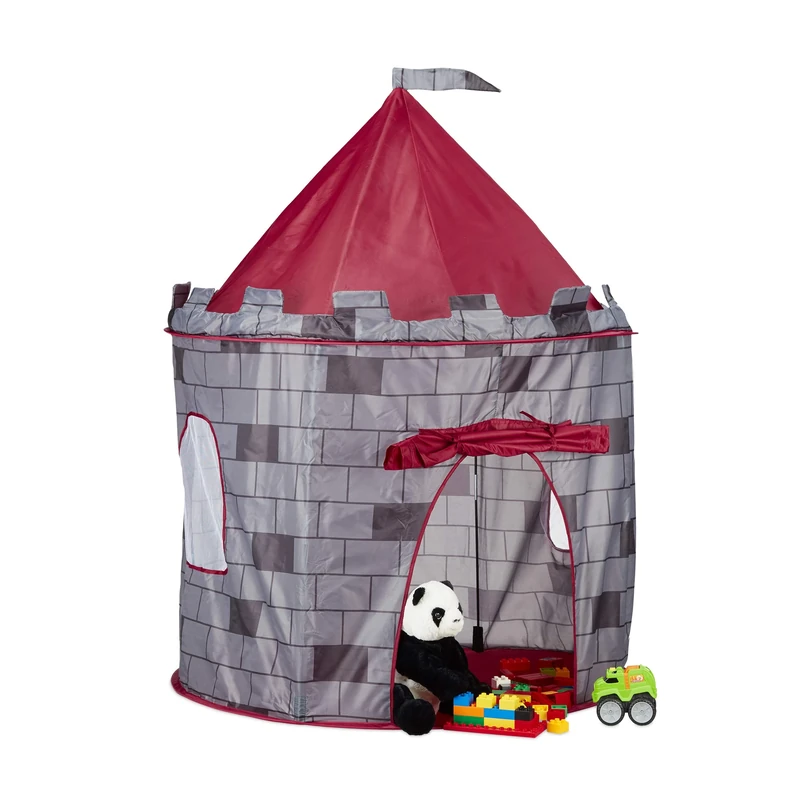 Relaxdays Knight’s Castle Play Tent, Medieval Playhouse for Boys, Ages 3 and Up, HxWxD: 125 x 105 x 105 cm, Grey