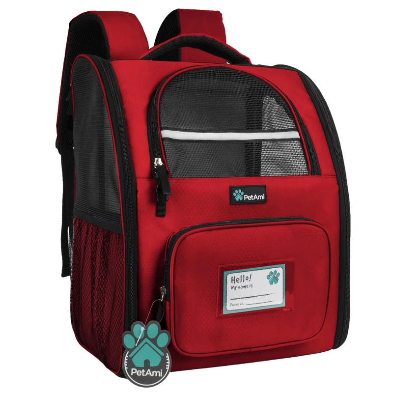 PetAmi Dog Backpack Carrier for Small Large Cat, Pet, Puppies, Ventilated Pet Hiking Backpack Travel Bag, Airline Approved Cat Backpack Carrier, Safety Back Support, Camping Biking Dog Bag, Red