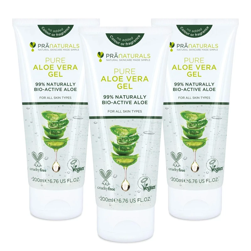 PraNaturals Pure Aloe Vera Gel 200ml – Soothing & Hydrating, Rich in vitamins, for bug bites and minor burns, For all skin types, Cruelty-free & Vegan (Pack of 3)