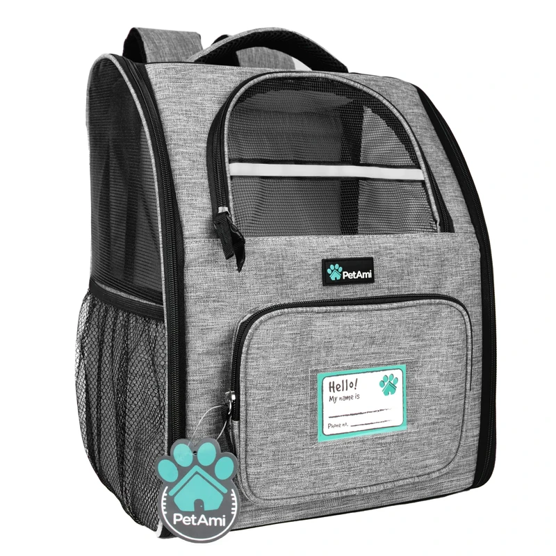 PetAmi Deluxe Pet Carrier Backpack for Small Cats and Dogs, Puppies | Ventilated Design, Two-Sided Entry, Safety Features and Cushion Back Support | for Travel, Hiking, Outdoor Use (Heather Gray)