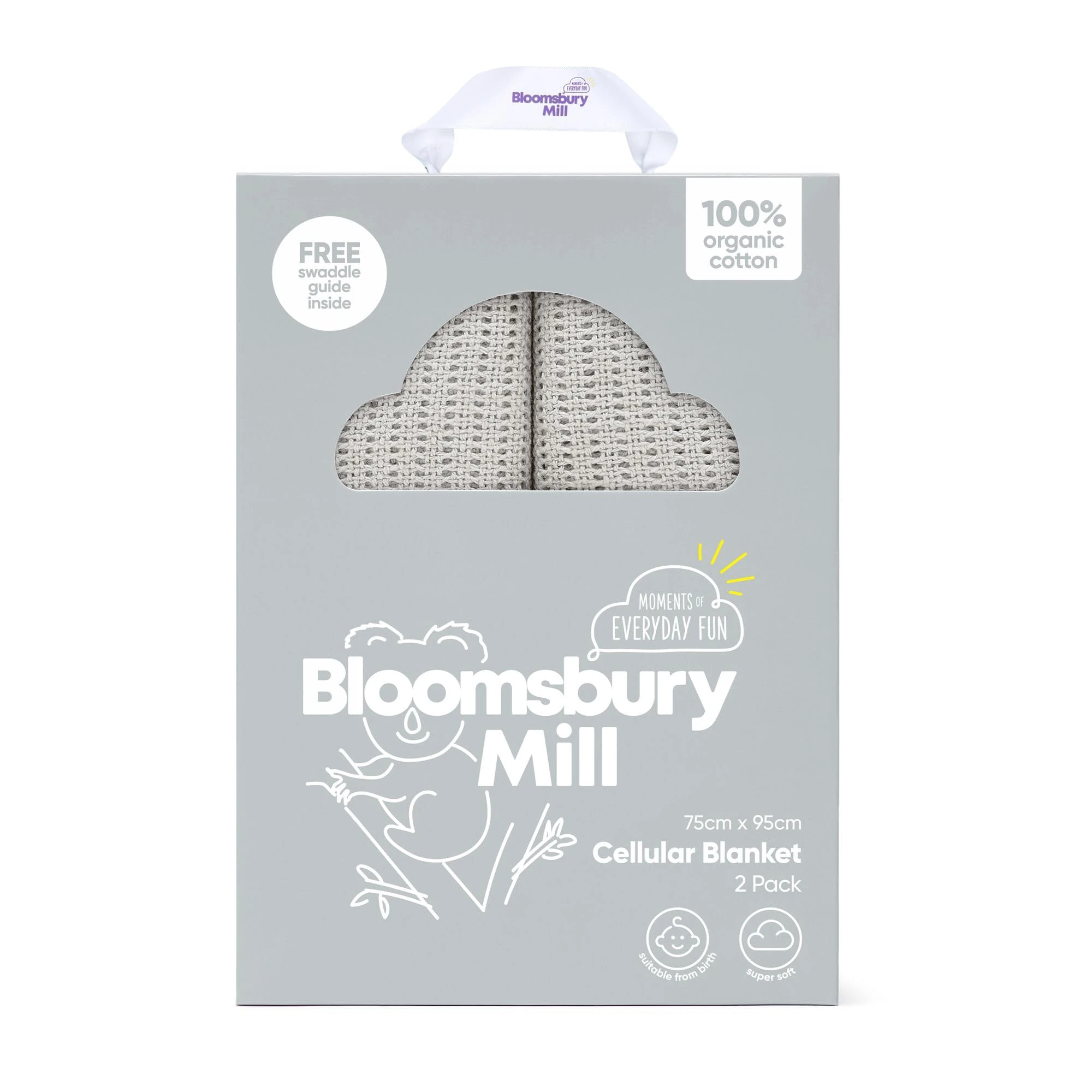 Bloomsbury Mill - Cellular Blankets Baby - Soft 100% Organic Cotton Baby Blanket - Pack of 2 - Essentials For Newborn - Ideal for Cot Bed, Travel, Car Seat, Pram, Moses Basket - Grey 75x95cm