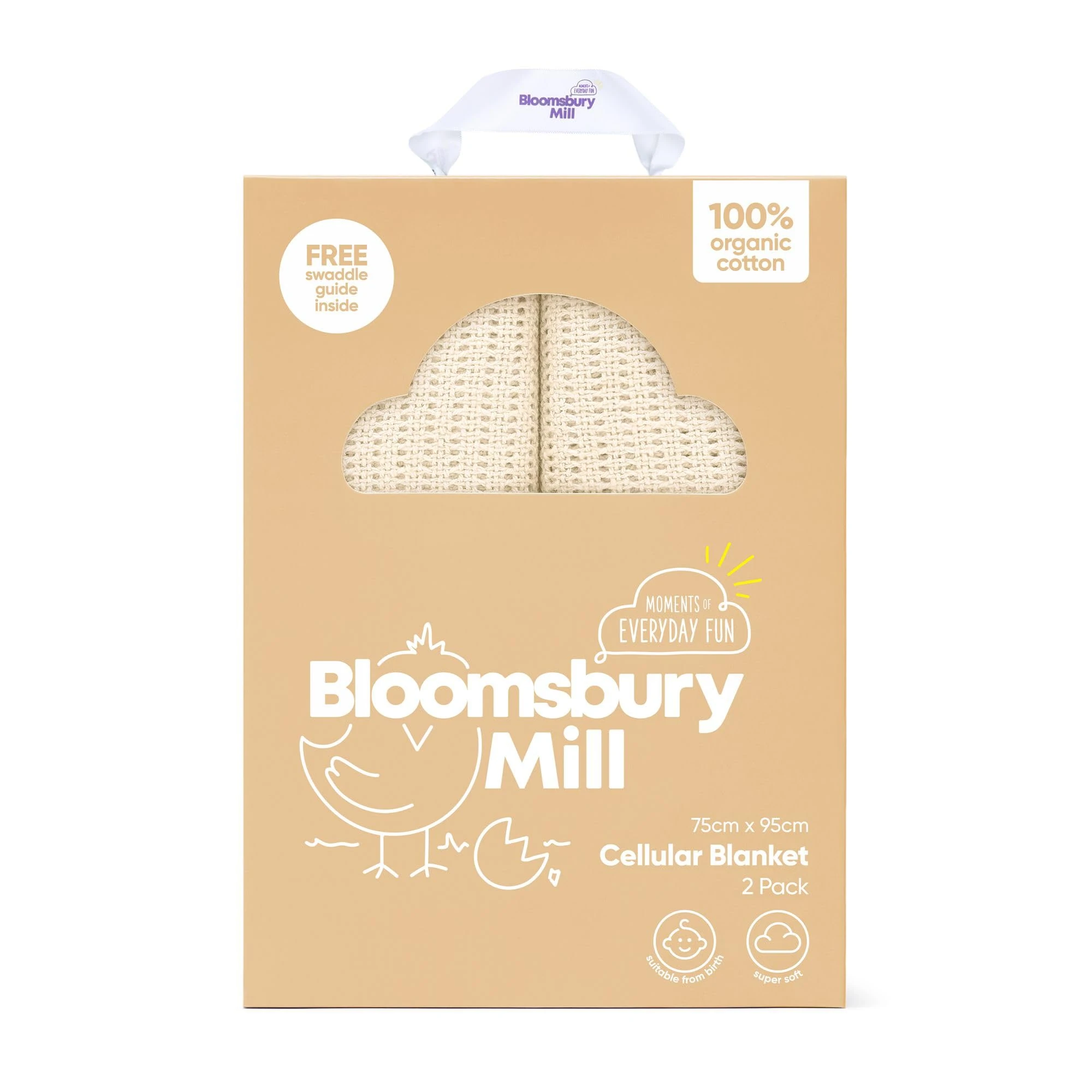 Bloomsbury Mill - Cellular Blankets Baby - Soft 100% Organic Cotton Baby Blanket - Pack of 2 - Essentials For Newborn - Ideal for Cot Bed, Travel, Car Seat, Pram, Moses Basket - Cream 75x95cm
