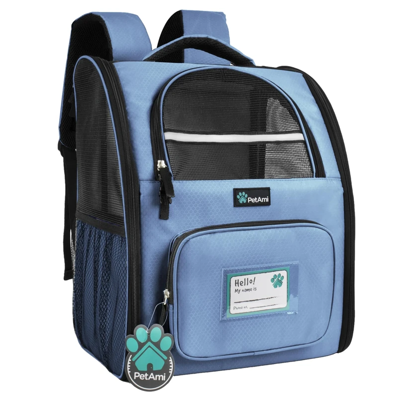 PetAmi Dog Backpack Carrier For Small Large Cat, Pet, Puppies, Ventilated Pet Hiking Backpack Travel Bag, Airline Approved Cat Backpack Carrier, Safety Back Support, Camping Biking Dog Bag, Light Blue