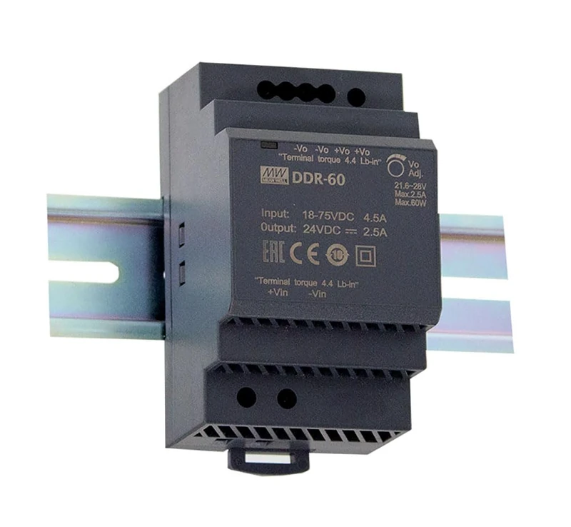 MEAN WELL DDR-60G-12 60W DIN Rail Type DC-DC Converter 9-36VDC Input G-Series 12V@5A Output