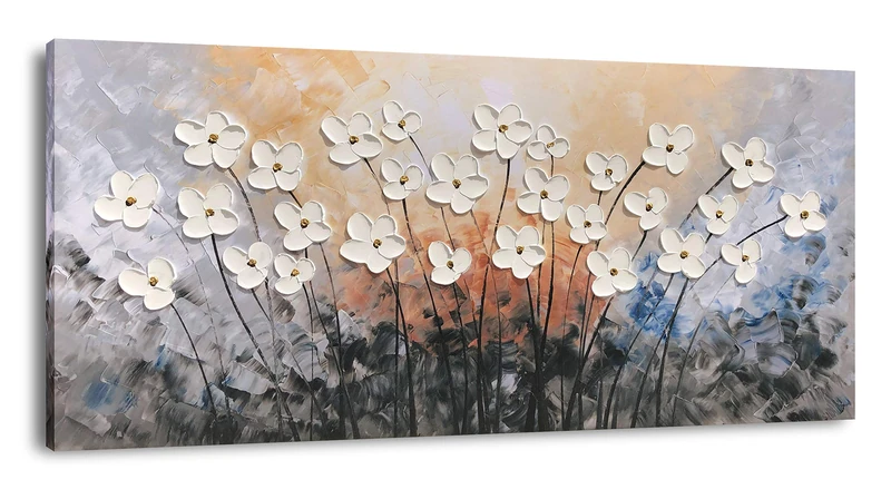 Yihui Arts Hand Painted Texture Large Oil Painting on Canvas Flower Wall Art for Living Room Decor Contemporary Artwork Framed Ready to Hang (20Wx40L)