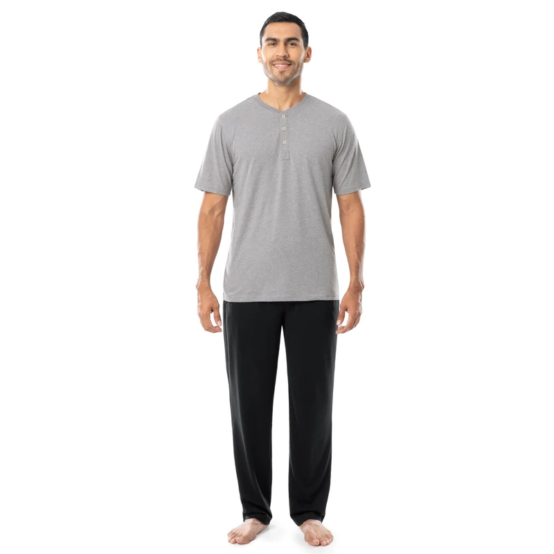 Fruit of the Loom Men's 2-Piece Jersey Knit Pajama Set, Grey Heather, XL