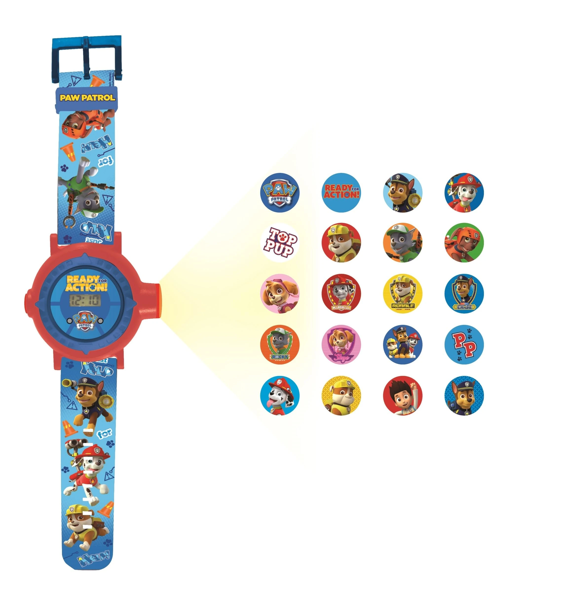 LEXIBOOK Paw Patrol Chase Projection Watch, 20 Images of Your Favourite Characters, Send Code Messages with The projections, Blue/Red, DMW050PA