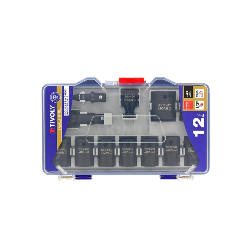 TIVOLY - Impact Socket Set - 9 1/2 Sockets Ø5/16’’ to 59/64’’ + 2 Adapters + 1 Extension