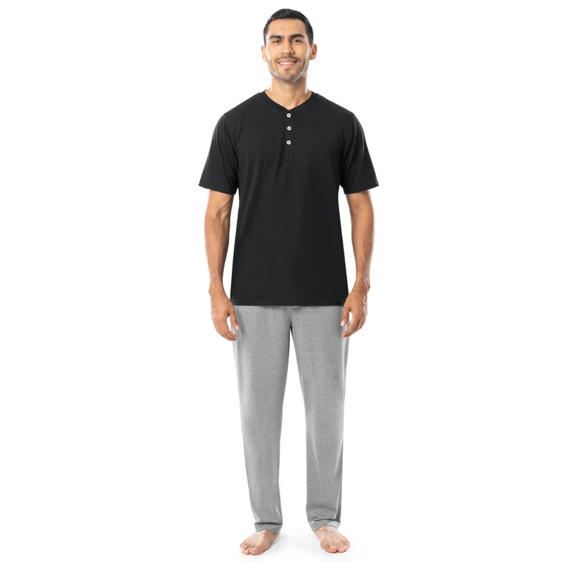 Fruit of the Loom Men's 2-Piece Jersey Knit Pajama Set, Black/Grey Heather, 5X-Large Big