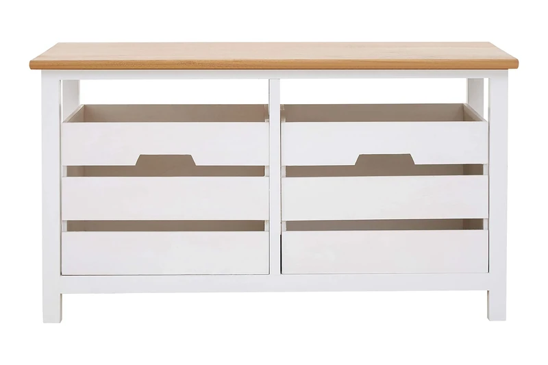 Premier by Prime Furnishing Newport 2 Drawer Bench White And Gold Colour Scheme Natural Paulownia Wood Eco-friendly