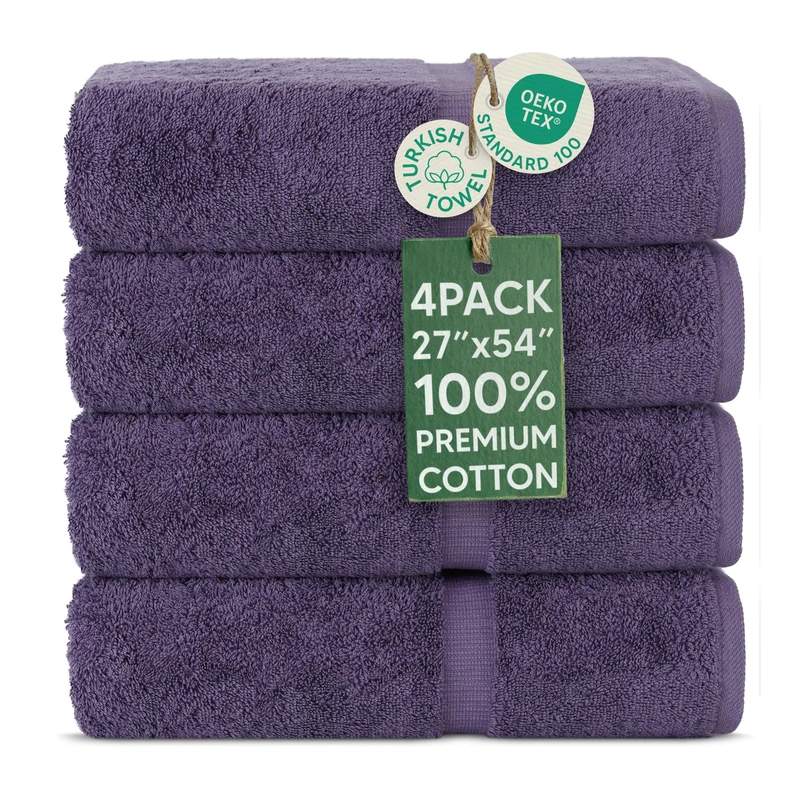 Chakir Turkish Linens | Hotel & Spa Quality 100% Cotton Premium Turkish Towels | Soft & Absorbent (4-Piece Bath Towels, Plum)