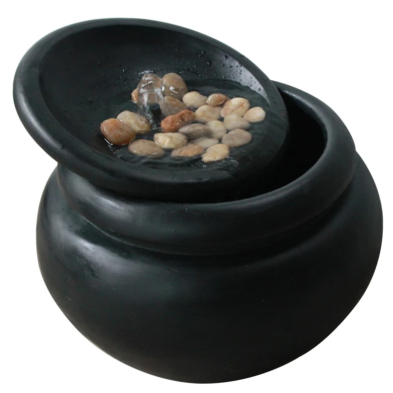 Teamson Home Peaktop Water Fountain | Outdoor Garden Pot Waterfall Feature FI0031AA-UK, Resin, Black, 43.94 x 43.94 x 39.11 cm