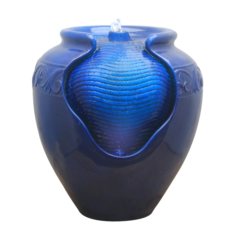 Teamson Home Blue Pot Water Fountain with LED Lights