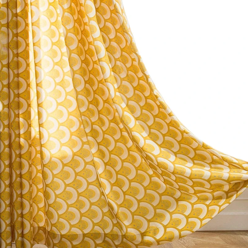 VOGOL Thermal Insulated Window Room Grommet Curtain Drapes for Bedroom and Living Room, Set of 2 Curtains & Panels, 52 x 84 Inches, Yellow Geo Pattern in White