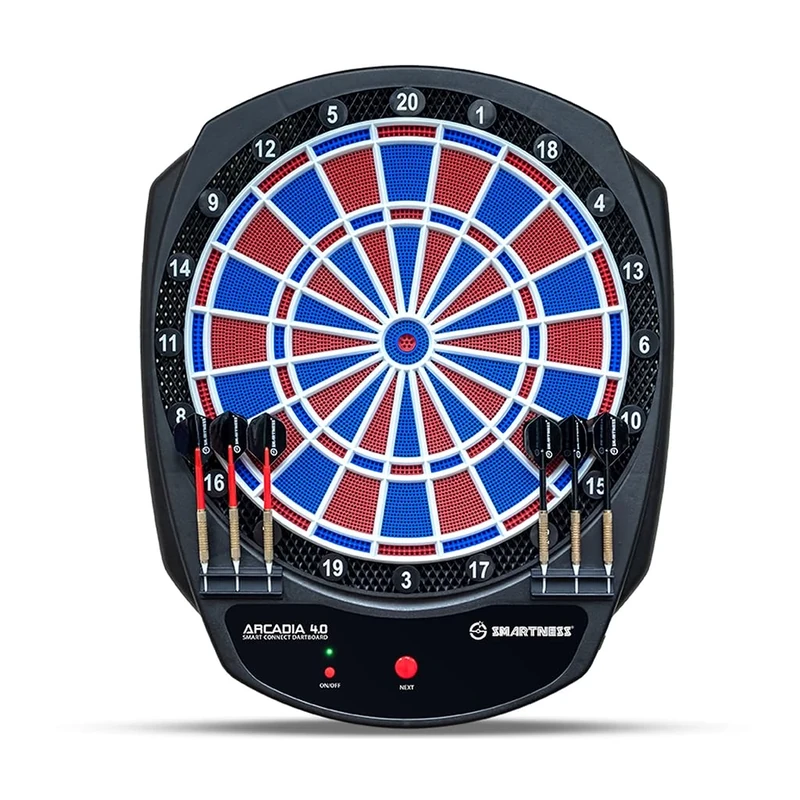 Carromco Smartness Arcadia 4.0 Electronic Dartboard with App, 2-Hole, Red/Blue for 1-8 Players with Arrows and USB Cable, with 17 Games/312 Variations (Including Cricket)