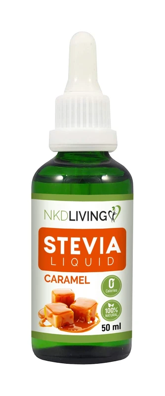 NKD Living Stevia Liquid Drops 50ml (New Label Design) - Caramel flavoured - with glass dropper