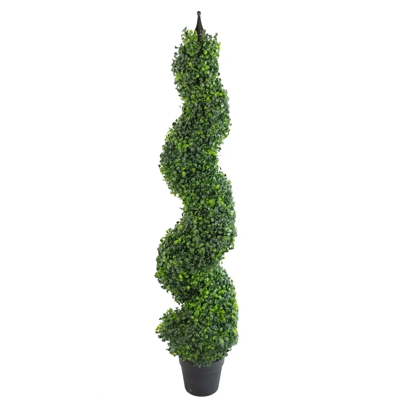 Leaf LEAF-7164 Artificial Boxwood Tower Tree Topiary Spiral Twist Metal Top Design UK, 120cm (4Ft) Tall