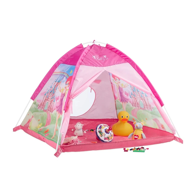 Relaxdays Play Tent for Girls, Fairy Castle Playhouse for Indoor and Outdoor Use, HWD 90x118x115 cm, Pink