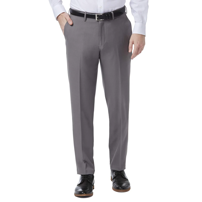 Haggar Men's Premium Comfort Dress Slim Fit Flat Front Pant, Grey, 29W x 30L