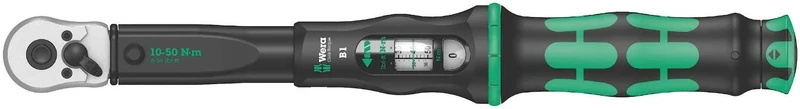 Wera Click Torque B 1 Adjustable Torque Wrench, 3/8" Square Drive, 10 - 50 Nm, 05075610001, Black/Green