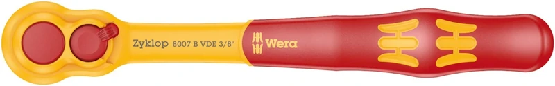 Wera 8007 B Zyklop VDE Ratchet, 3/8" Drive x 222 mm, 05004966001, Red/Yellow