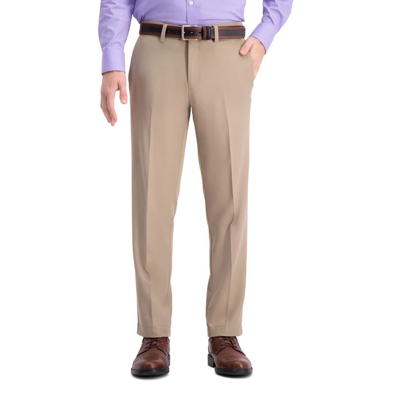 Haggar Men's Cool 18 Pro Straight Fit Flat Front Casual Pant, Tan, 32W x 32L