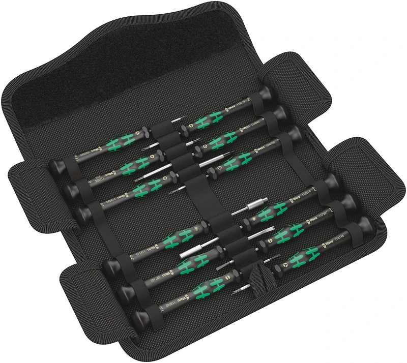 Wera Kraftform M icro Stainless Steel 12 Electronics 1 Screwdriver Set, PH/TX/IPR/SL/GEX/MX/SPANNER, 12pc, 05073677001 , Black