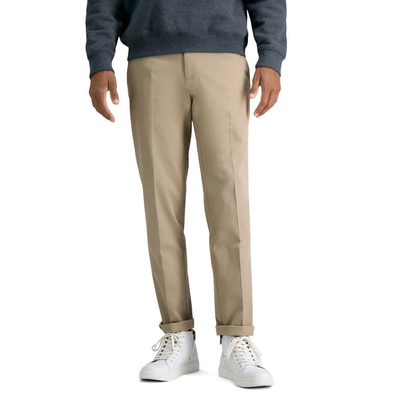 Haggar Men's Premium No Iron Khaki Slim Fit Flat Front Casual Pant, 34W x 32L
