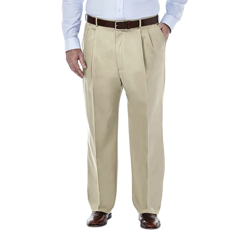Haggar Men's Premium No Iron Classic Fit Pleat Front Casual Pant (Regular and Big & Tall Sizes), Khaki-Bt, 44W x 34L