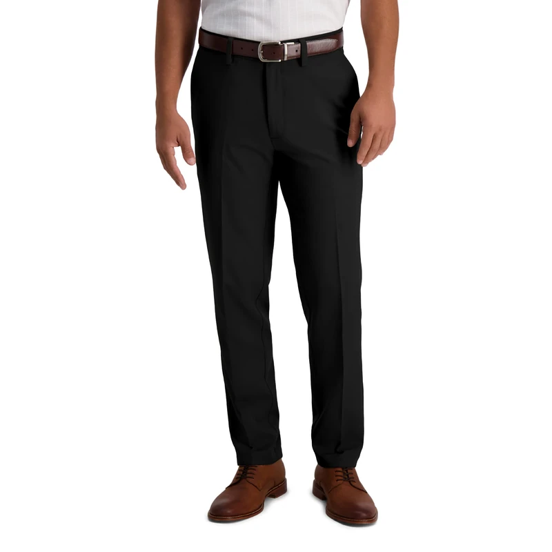 Haggar Men's Cool 18 Pro Slim Fit Flat Front Casual Pant, Rich Black, 33W x 30L