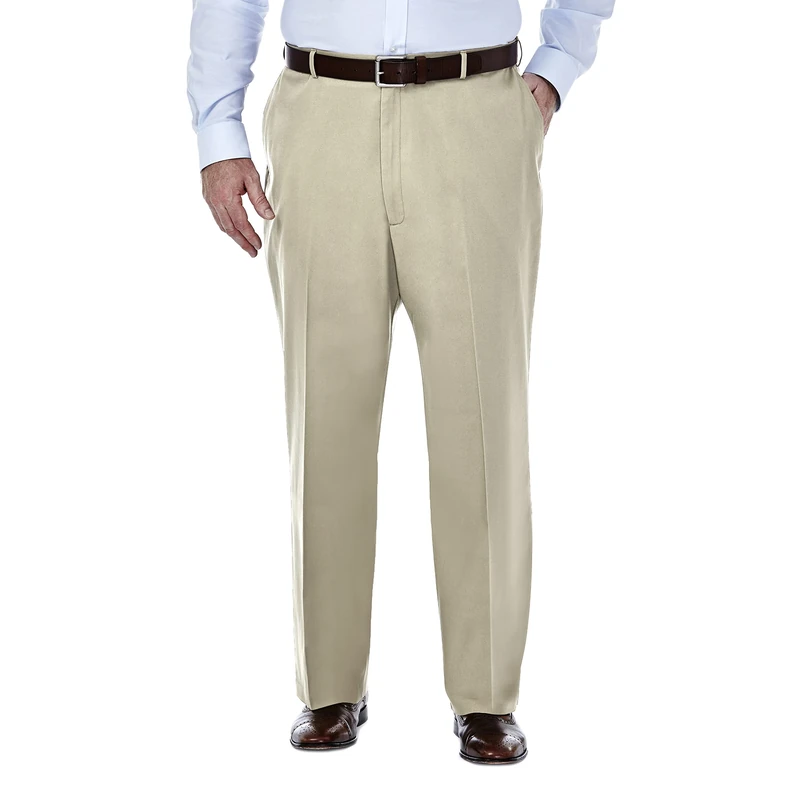 Haggar Men's Premium No Iron Classic Fit Flat Front Casual Pant (Regular and Big & Tall Sizes), Khaki-Bt, 44W x 30L