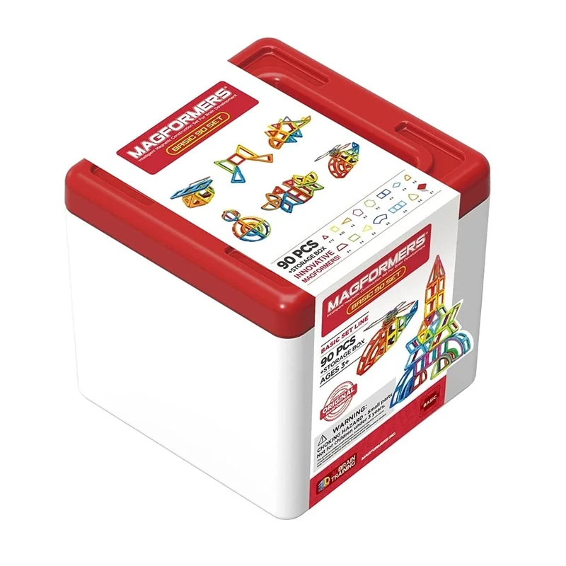 Magformers Large 90-Pieces Magnetic Building Blocks And Tiles with Stackable Storage Box. A Creative Magnetic Construction Toy With A Stong Maths Focus. Make a Giant Robot.