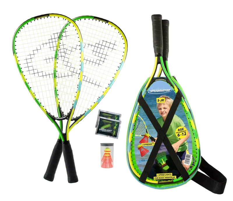 Speedminton SJR Set Speedminton Junior Set - Original Speed Badminton/ Crossminton Children's Set Includes 2 Kids Rackets, 2 Fun Speeder and Bag. - two colors y, one size fit all