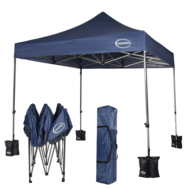 MAXIMUS HEAVY DUTY POP UP GAZEBO 3m x 3m COMMERCIAL MARKET STALL WITH 4 WEIGHT BAGS (No Walls, Blue) - Image 1