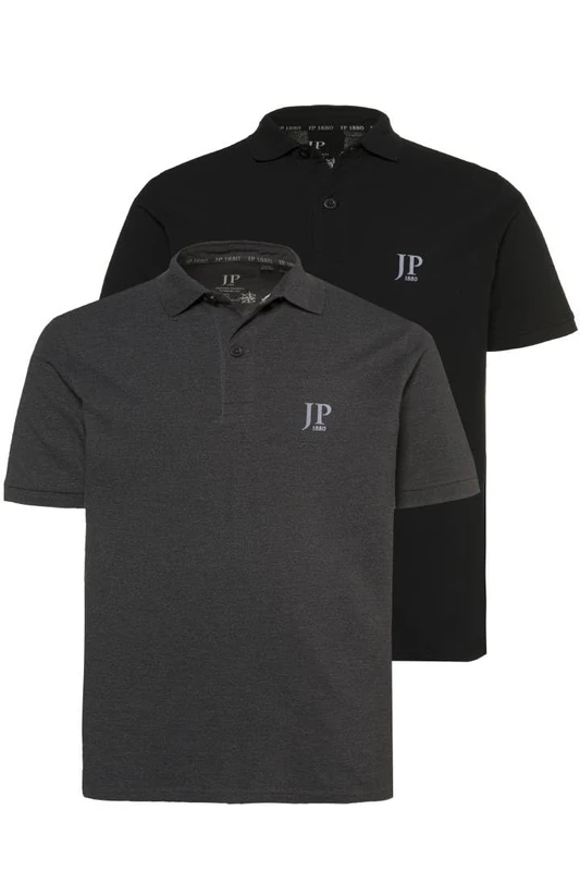 JP 1880 Men's Big & Tall 2-Pack Polo Shirts Dark Grey Melange, Black Large 704317 11-L