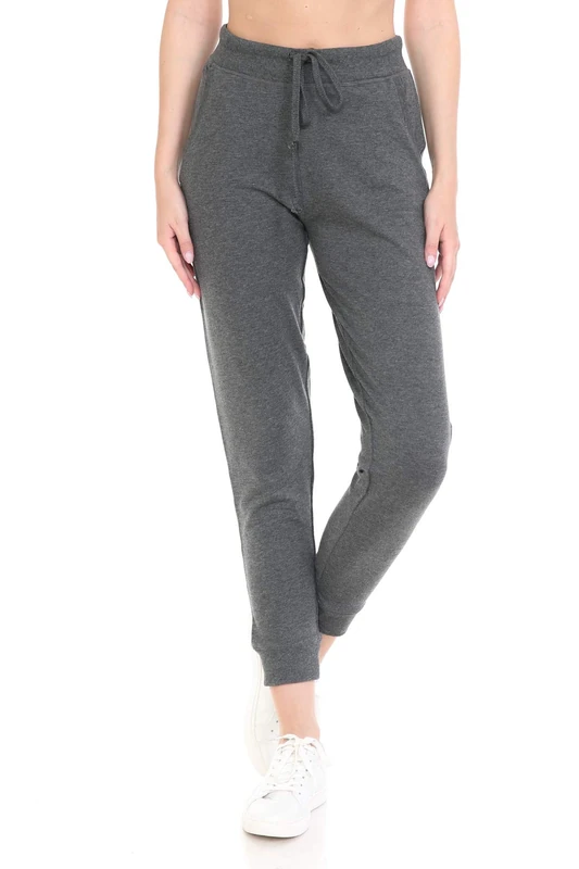 Leggings Depot Women's Printed Solid Activewear Jogger Track Cuff Sweatpants, Charcoal Gray, S