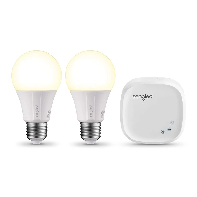 Sengled Element Smart Home Starter Set Including 2 x 9 W Dimmable Zigbee LED Light Bulb + 1XHUB Work with Amazon Alexa & Synthetic Googlehome, 2700 K, App Controlled E27 8.5 Watt, 6.15 x 6.15 x 11.5 cm 3 Units