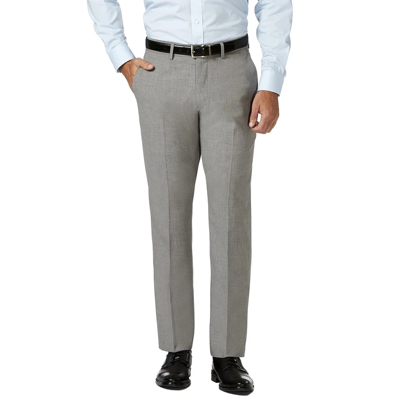 Haggar Men's 4 Way Stretch Slim Fit Flat Front Dress Pant, Light Grey, 34W x 38L