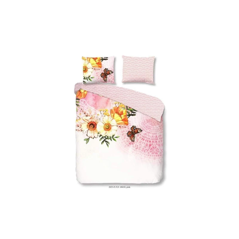 Good Morning Fly Away 100% Cotton Duvet Cover Set – 1 Duvet Cover 220 x 240 cm and 2 Pillowcases 60 x 70 cm – Pink - Image 1