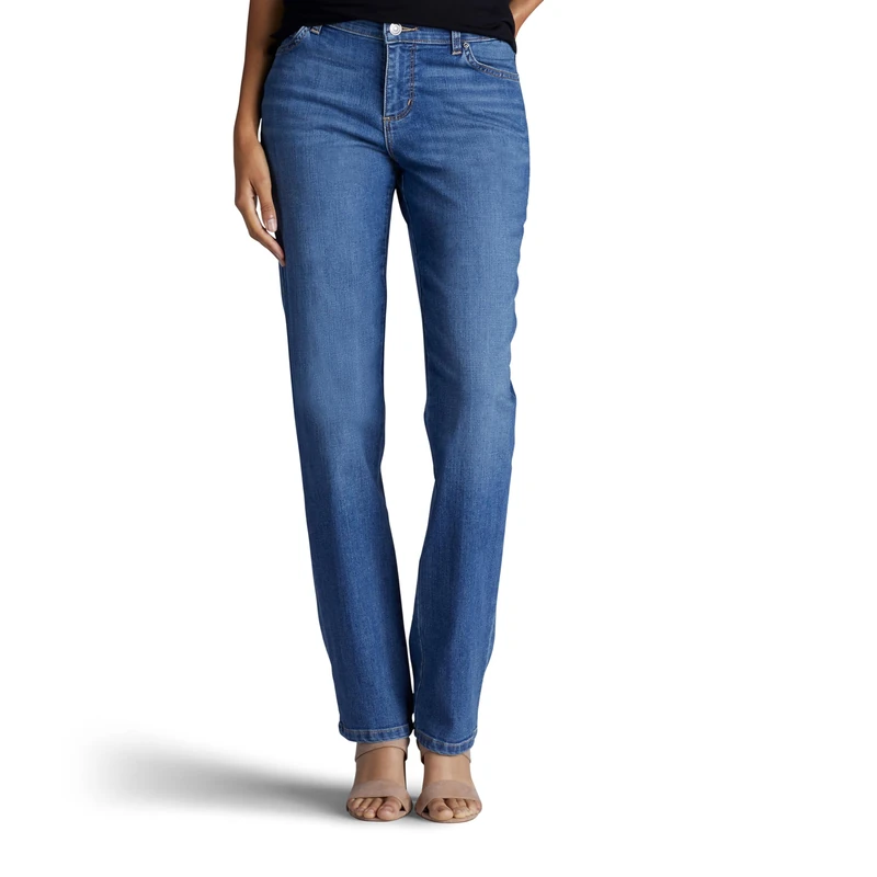 Lee Women's Petite Relaxed Fit Straight Leg Jean, Meridian Blue, 16