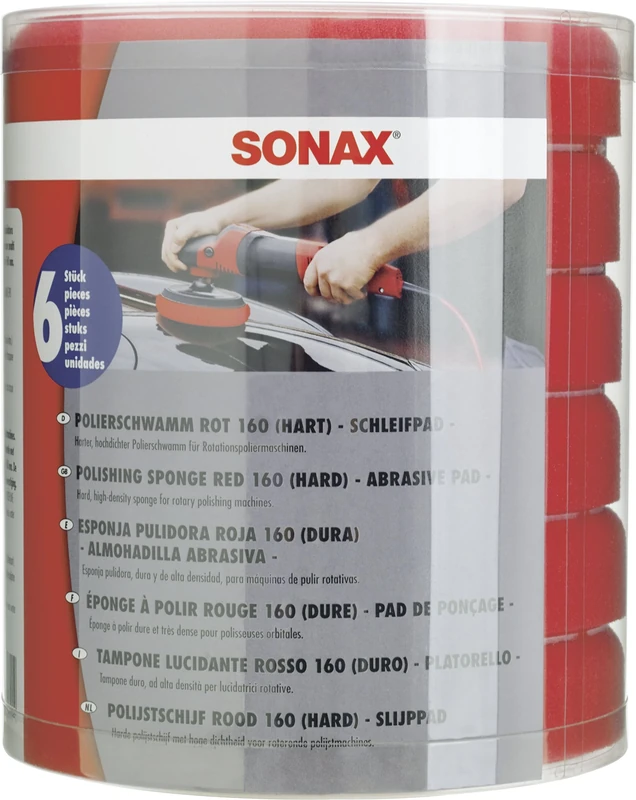 SONAX SchaumPad Hard 160 mm (Pack of 6) Hard Fine-Pored Sponge for Machine Sanding Polishing Scratched and Weathered Paints, Item No. 04939000 - Image 1