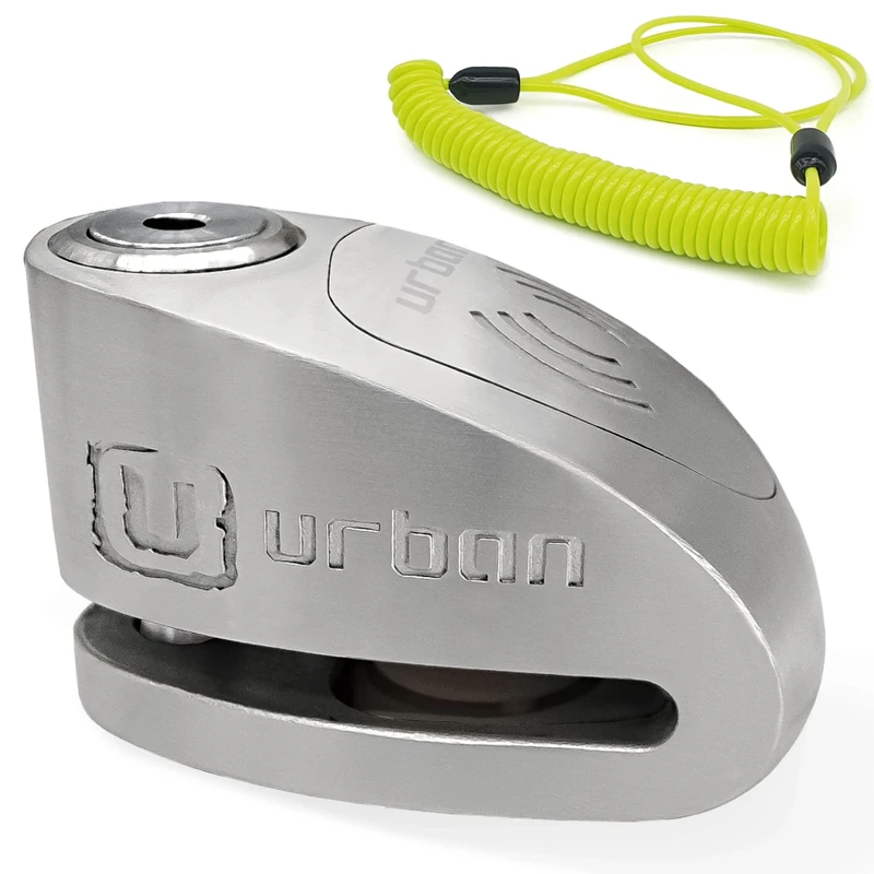 URBAN UR910S Approved Motorcycle Disc Lock with Hi-Tech Alarm | 120dB, X2 ON | SRA & Sold Secure Gold Tested Anti-Theft for Motorbike Scooter Bike | 10mm Double Locking, Stainless Steel