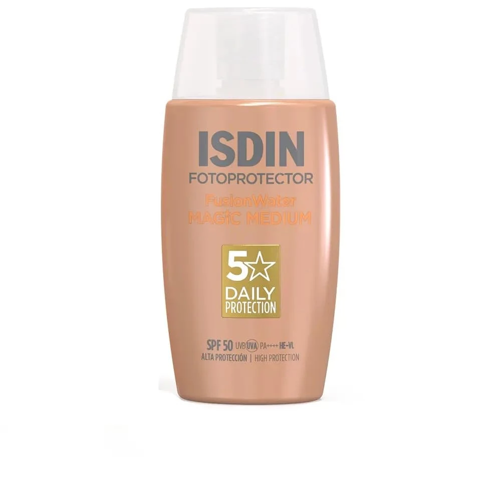 ISDIN Fusion Water Color SPF 50 (Medium) 50ml, Tinted daily facial sun cream, Ultra-light texture