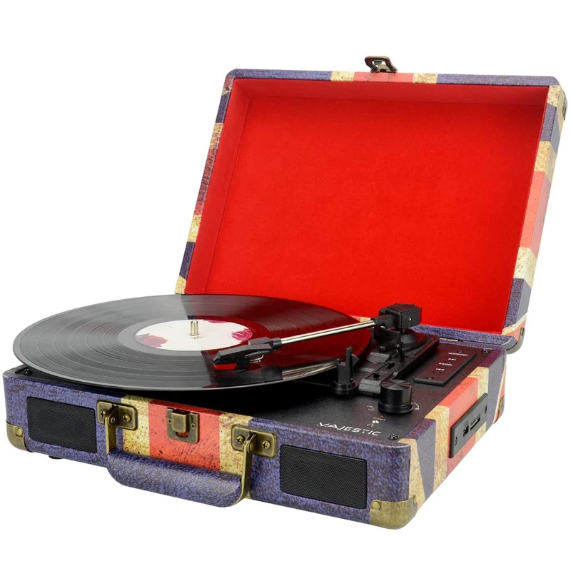 New Majestic TT-43 BT/USB/SD/AX Turntable with Belt Drive, Blue, Red, White, 33, 45, 78 RPM, Digital, Ceramic Stereo, SD