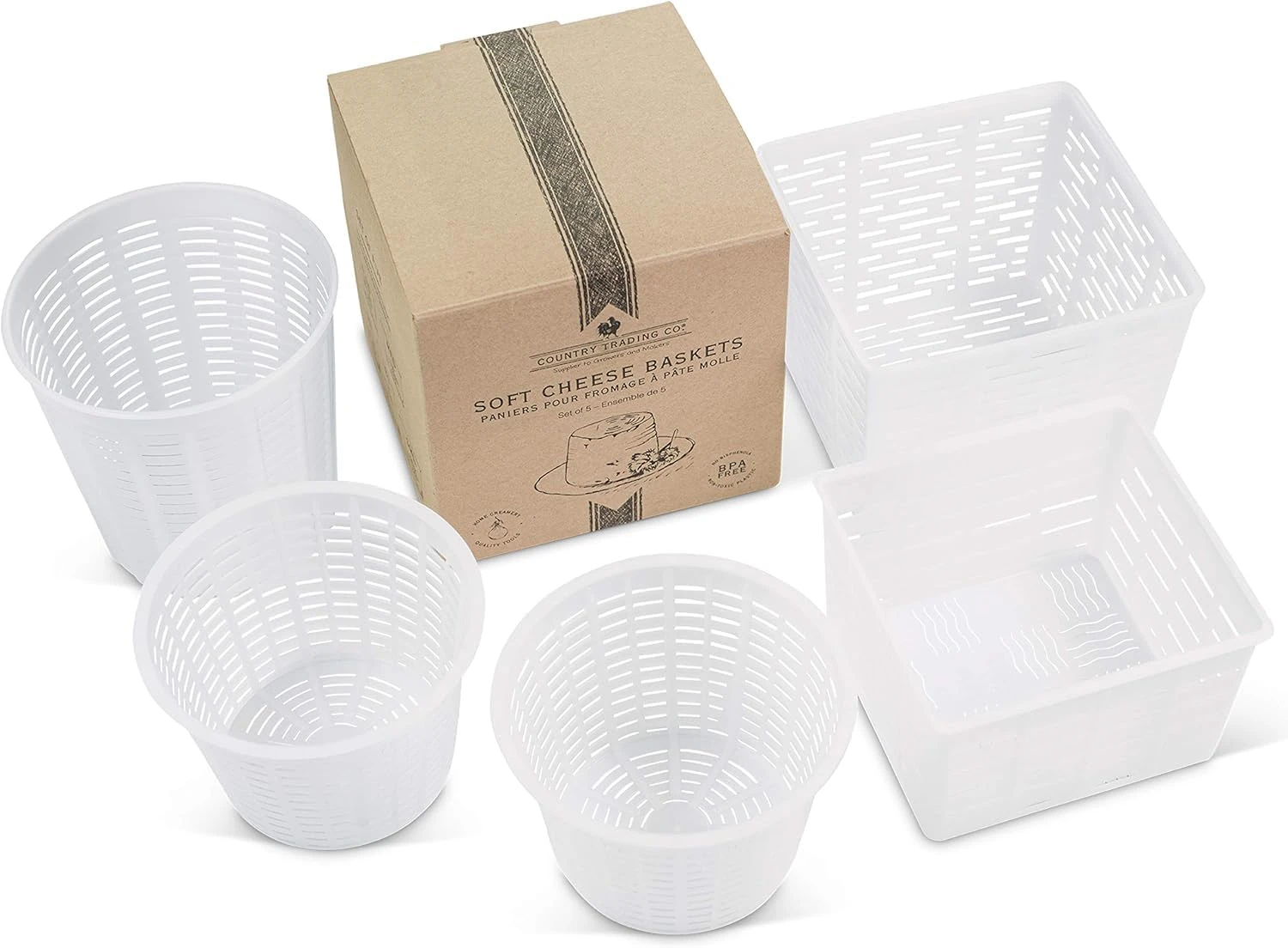 Cheesemaking Molds Set of 5 - Ricotta Cheese Draining Baskets for Home Cheese Making Made in Italy